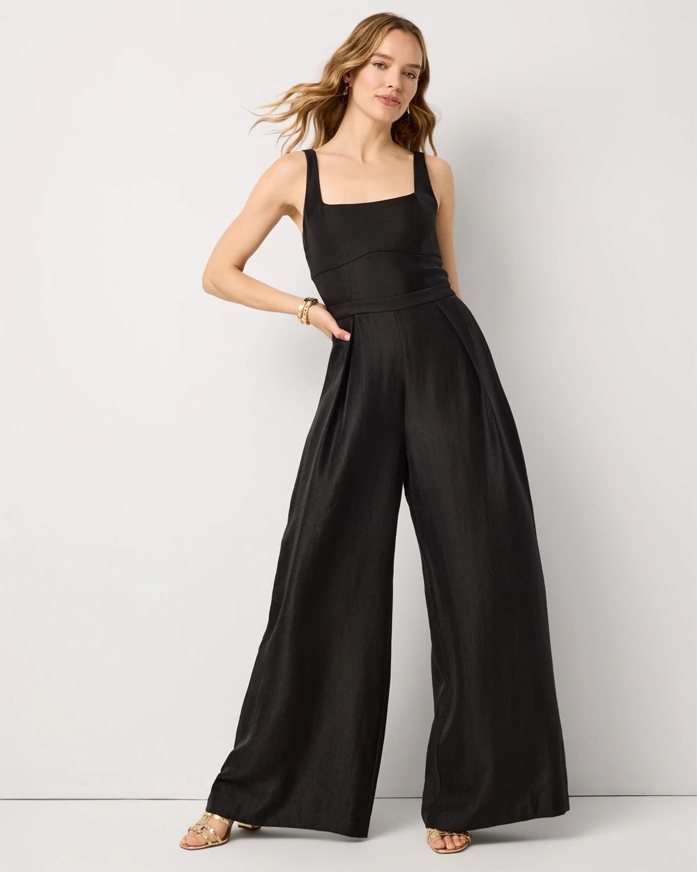 Square Neck Jumpsuit｜ウォッシャブル/防シワ Square Neck Wide Leg Jumpsuit | White House Black Market
